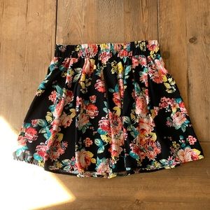 Floral Black Stretchy Waisted Skirt